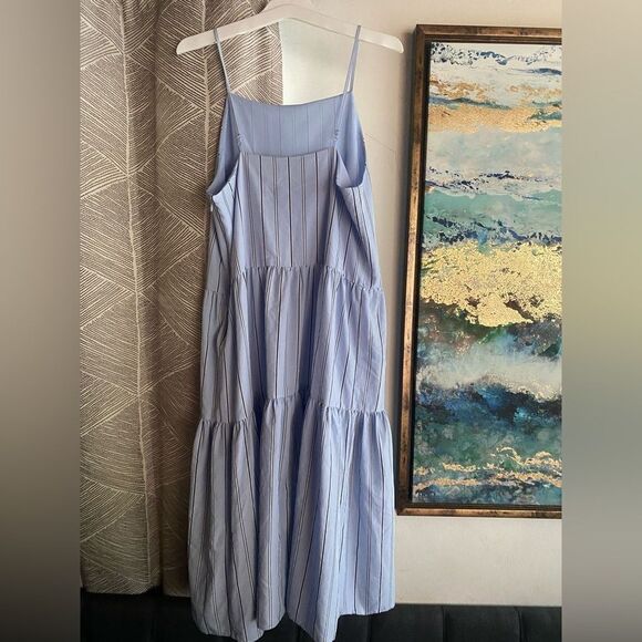 & OTHER STORIES Viscose Square Neck Midaxi Dress Blue Stripes Sz 4 Sleeveless - Picture 12 of 12